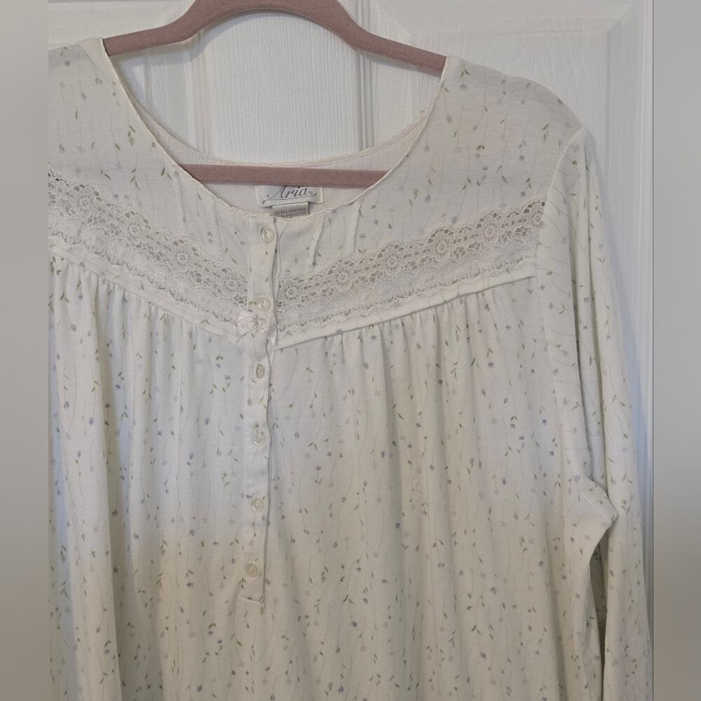 Vintage Aria Cream Lace Floral Pajama Gown Sleepwear XL Cottagecore